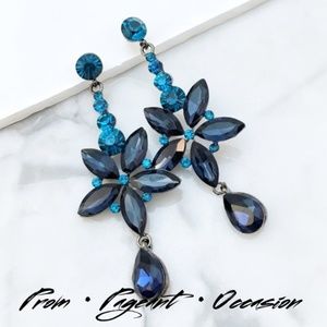 Jewelry - NEW PROM PAGEANT Navy Teal Crystal Event Earrings Jewelry - NEW PROM PAGEANT Navy Teal Crystal Event Earrings
